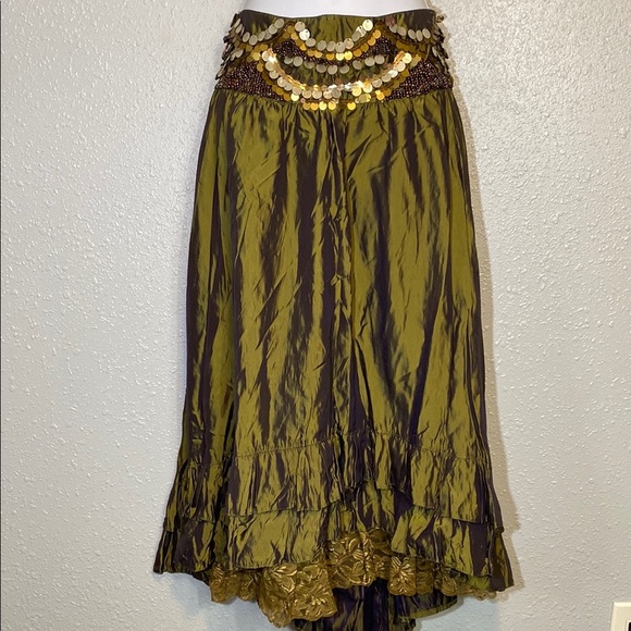 In Love Paris by Carling Metallic Green Boho Embellished Ruffled Midi Skirt - Picture 8 of 8